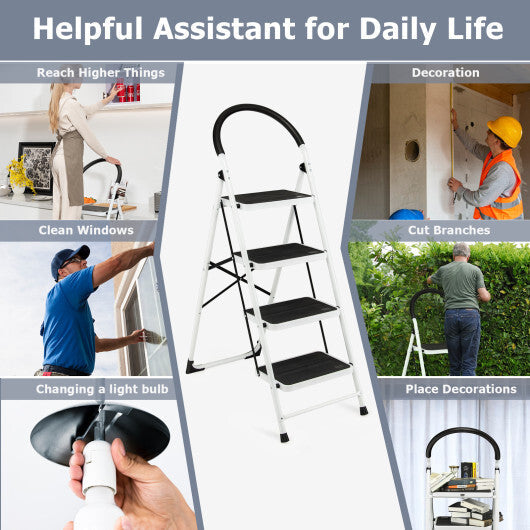 4-Step Folding Ladder with Anti-Slip Pedal Platform 330Lbs Capacity W2B