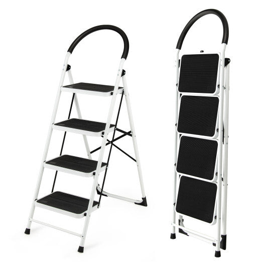 4-Step Folding Ladder with Anti-Slip Pedal Platform 330Lbs Capacity W2B