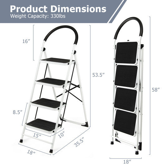 4-Step Folding Ladder with Anti-Slip Pedal Platform 330Lbs Capacity W2B