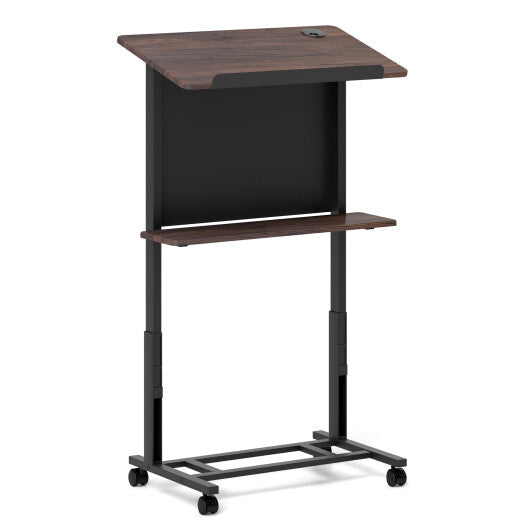 40.5-49 Inch Height Adjustable Rolling Podium Stand Lectern Table-Black