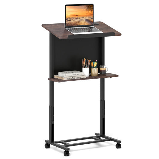 40.5-49 Inch Height Adjustable Rolling Podium Stand Lectern Table-Black