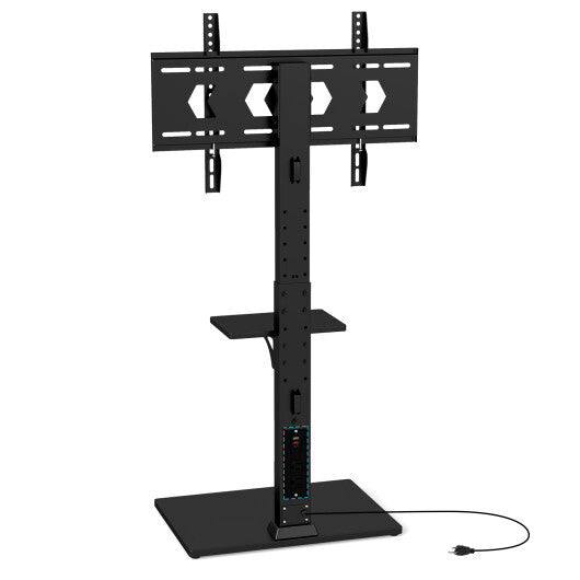 Tilt and Height Adjustable Floor TV Stand with Power Outlet and Adjustable AV Shelf