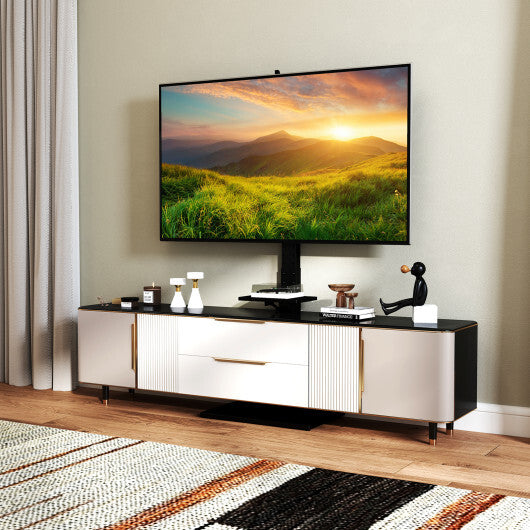 Tilt and Height Adjustable Floor TV Stand with Power Outlet and Adjustable AV Shelf