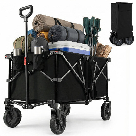 38 Inch 400 LBS Heavy-Duty Collapsible Wagon Cart with Adjustable Handle for Camping Garden-Black W2B