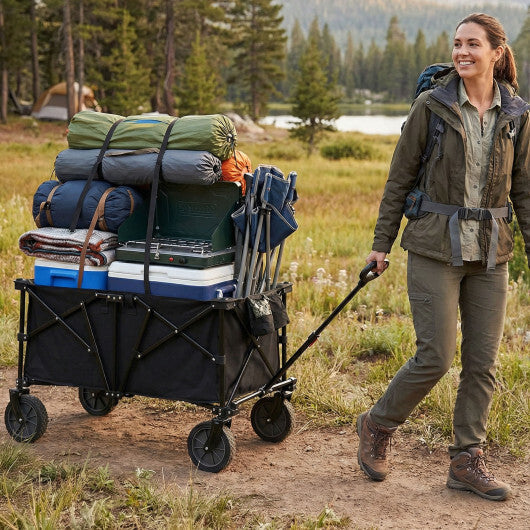 38 Inch 400 LBS Heavy-Duty Collapsible Wagon Cart with Adjustable Handle for Camping Garden-Black W2B