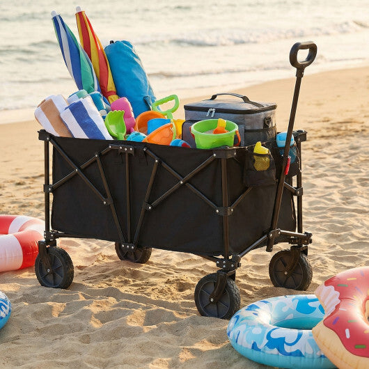 38 Inch 400 LBS Heavy-Duty Collapsible Wagon Cart with Adjustable Handle for Camping Garden-Black W2B