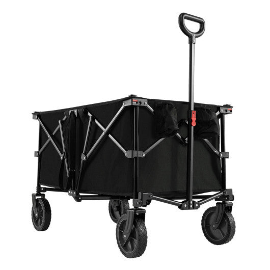 38 Inch 400 LBS Heavy-Duty Collapsible Wagon Cart with Adjustable Handle for Camping Garden-Black W2B