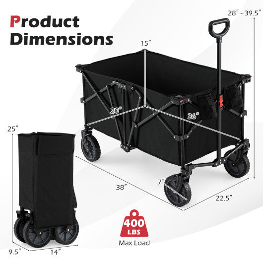 38 Inch 400 LBS Heavy-Duty Collapsible Wagon Cart with Adjustable Handle for Camping Garden-Black W2B