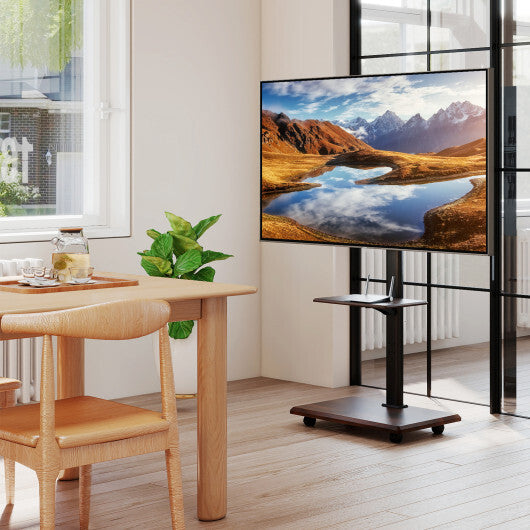 Rolling TV Stand on Wheels Mobile TV Cart for 32-75 Inch TVs Portable AV Cart-Natural