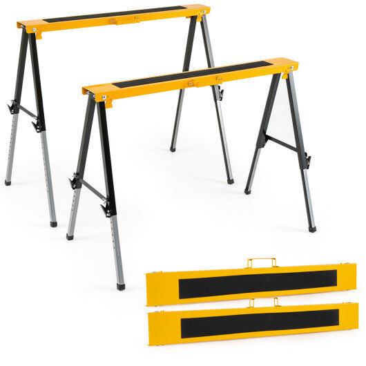 2 Pack Folding Saw Horses with 12 Adjustable Leg Heights and Handles-Yellow W2B