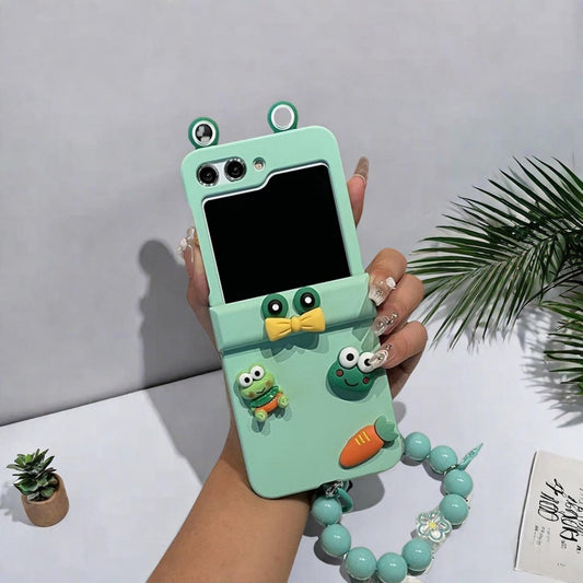 Cute Frog Bracelet Chain Case for Samsung Galaxy Z Flip 3 4 5 6 - Fun Hinge Protective Cover with Secure Grip for Flip6 Phones W2B
