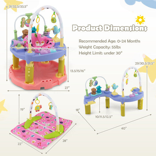 3-in-1 Baby Activity Center with 3-position for 0-24 Months-Pink - Color: Pink W2B