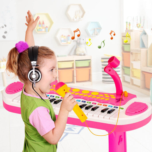 31-Key Kids Piano Keyboard Toy with Microphone and Multiple Sounds for Age 3+-Pink - Color: Pink W2B