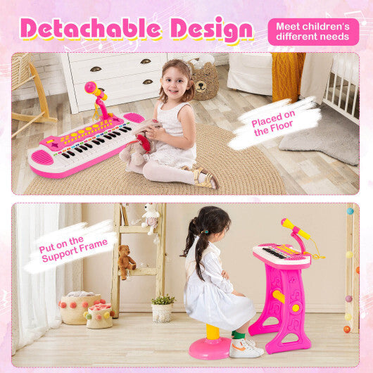 31-Key Kids Piano Keyboard Toy with Microphone and Multiple Sounds for Age 3+-Pink - Color: Pink W2B