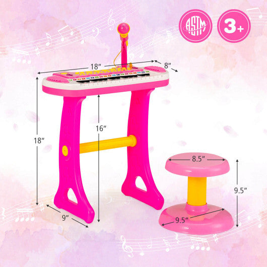 31-Key Kids Piano Keyboard Toy with Microphone and Multiple Sounds for Age 3+-Pink - Color: Pink W2B