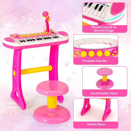 31-Key Kids Piano Keyboard Toy with Microphone and Multiple Sounds for Age 3+-Pink - Color: Pink W2B