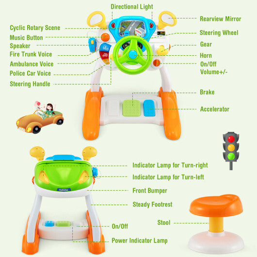 Kids Steering Wheel Pretend Play Toy Set with Lights and Sounds - Color: Multicolor W2B