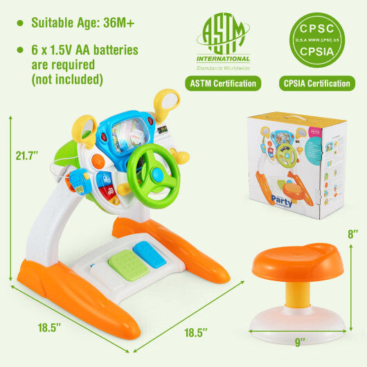 Kids Steering Wheel Pretend Play Toy Set with Lights and Sounds W2B