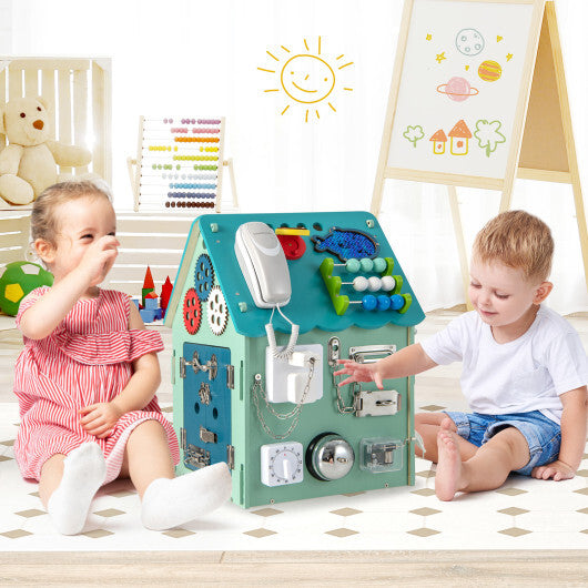 Montessori Play House with Sensory Games and Interior Storage Space-Blue W2B
