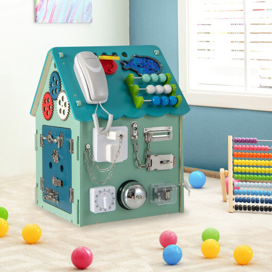Montessori Play House with Sensory Games and Interior Storage Space-Blue W2B