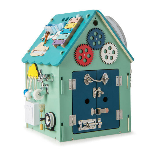 Montessori Play House with Sensory Games and Interior Storage Space-Blue W2B