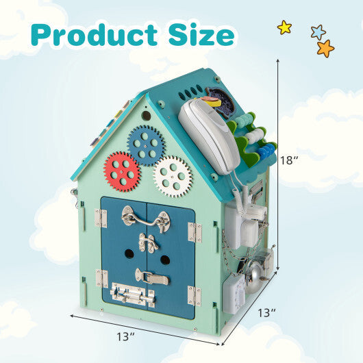Montessori Play House with Sensory Games and Interior Storage Space-Blue W2B