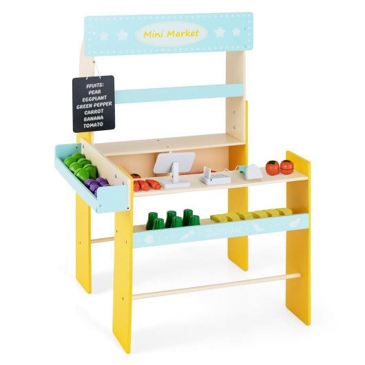 Kid's Pretend Play Grocery Store with Cash Register and Blackboard-Blue