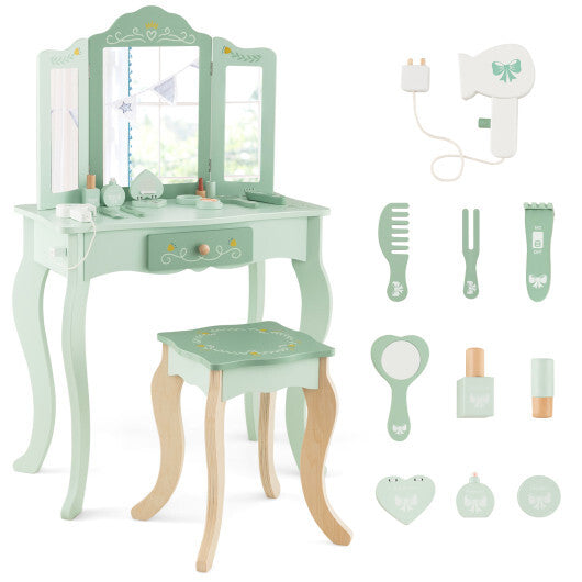 Kids Vanity Set with Tri-folding Mirror-White