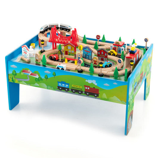 80-Piece Wooden Train Set and Table W2B