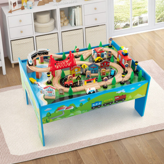 80-Piece Wooden Train Set and Table W2B