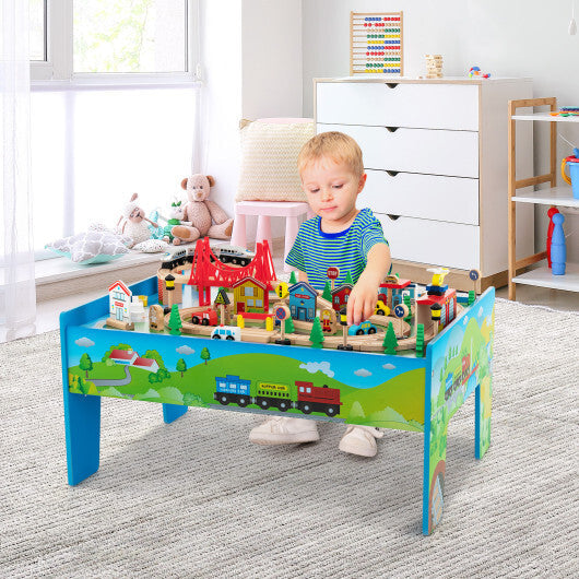 80-Piece Wooden Train Set and Table W2B
