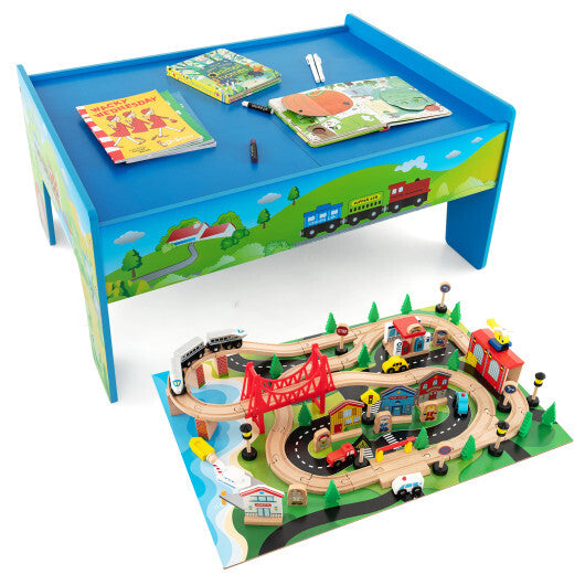 80-Piece Wooden Train Set and Table W2B