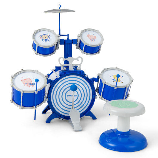 Kids Drum Set Educational Percussion Musical Instrument Toy with Bass Drum-Blue W2B
