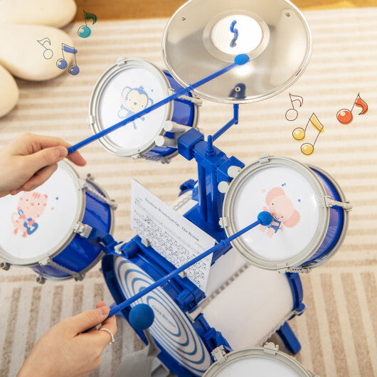 Kids Drum Set Educational Percussion Musical Instrument Toy with Bass Drum-Blue W2B