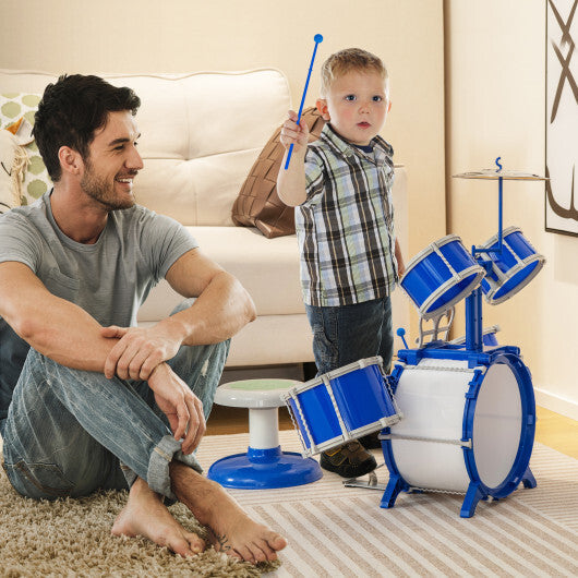 Kids Drum Set Educational Percussion Musical Instrument Toy with Bass Drum-Blue W2B