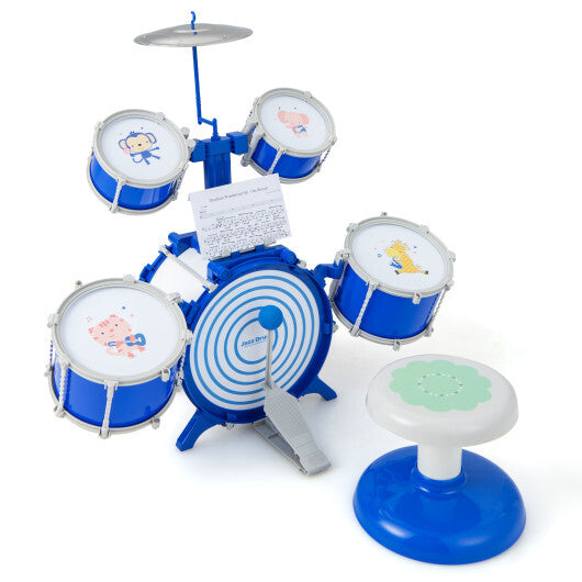 Kids Drum Set Educational Percussion Musical Instrument Toy with Bass Drum-Blue W2B