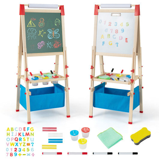 3-in-1 Double-Sided Adjustable Kid Easel for 3-8 Years Old Toddlers-Blue W2B