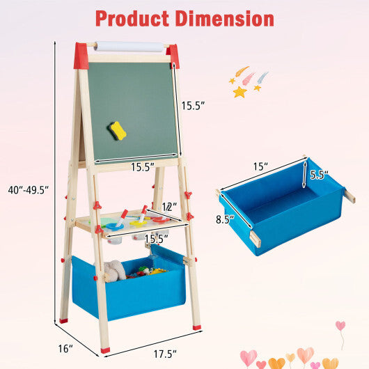 3-in-1 Double-Sided Adjustable Kid Easel for 3-8 Years Old Toddlers-Blue W2B