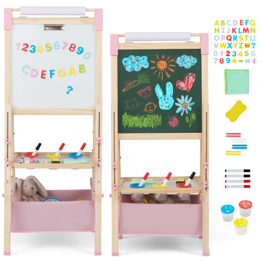 3-in-1 Double-Sided Adjustable Kid Easel for 3-8 Years Old Toddlers-Blue W2B