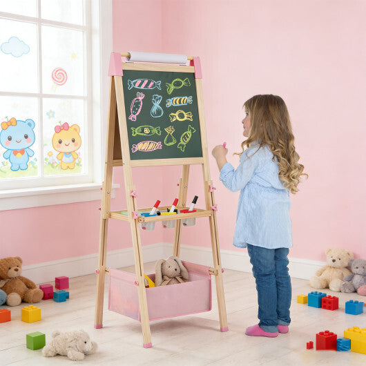 3-in-1 Double-Sided Adjustable Kid Easel for 3-8 Years Old Toddlers-Blue W2B