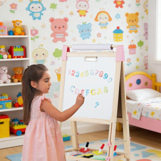 3-in-1 Double-Sided Adjustable Kid Easel for 3-8 Years Old Toddlers-Blue W2B