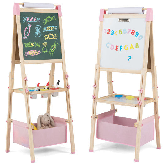 3-in-1 Double-Sided Adjustable Kid Easel for 3-8 Years Old Toddlers-Blue W2B