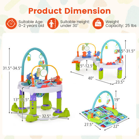 4-in-1 Baby Bouncer Activity Center with 3 Adjustable Heights-Green - Color: Green W2B