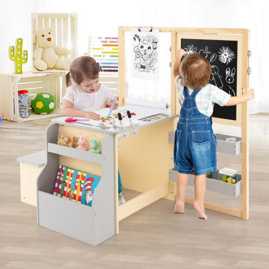 Kids Art Center Wooden Table Bench Set-Brown W2B