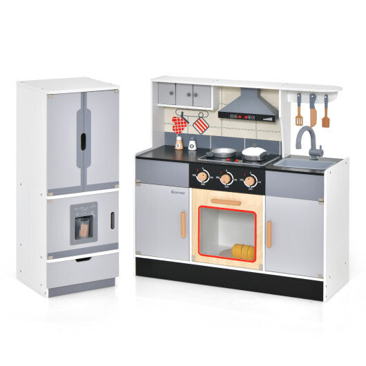 Wooden Chef Play Kitchen and Refrigerator with Realistic Range Hood and Roaster W2B