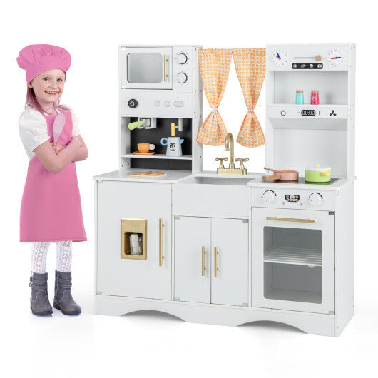 Kids Kitchen Playset with Microwave and Coffee Maker for Ages 3+-Pink W2B