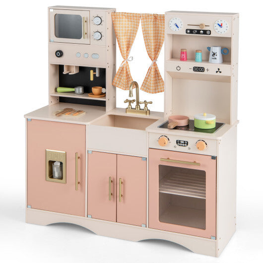 Kids Kitchen Playset with Microwave and Coffee Maker for Ages 3+-Pink W2B