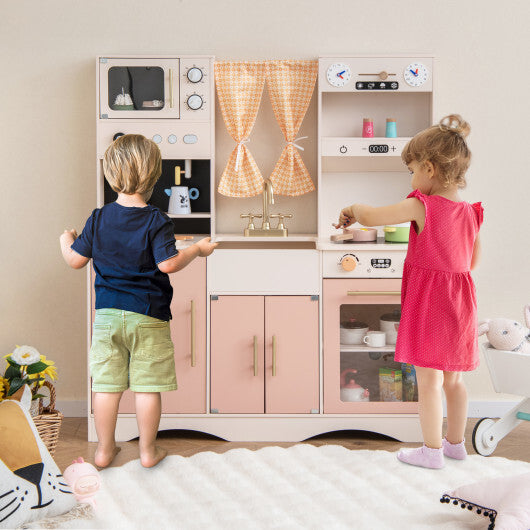 Kids Kitchen Playset with Microwave and Coffee Maker for Ages 3+-Pink W2B