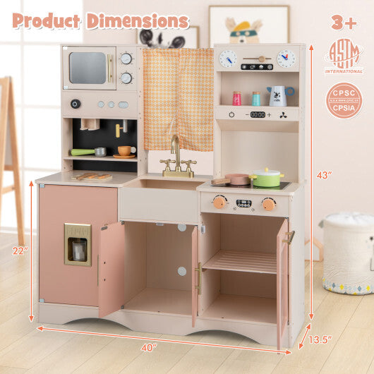 Kids Kitchen Playset with Microwave and Coffee Maker for Ages 3+-Pink W2B