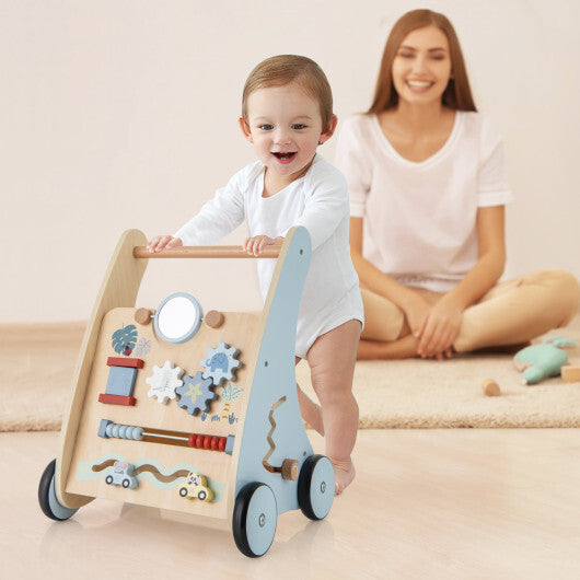 Wooden Baby Push and Pull Walker with Multi-Activity Learning Center W2B